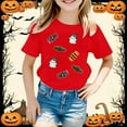 thumbnail image 2 of Weebloom Kids Halloween Shirts Boys Girls Pumpkin Graphic Tee Short Sleeve Shirt Casual Tops Base Layer Fashionable T Shirt Loose Outwear Watermelon Red 4-5 Years, 2 of 4