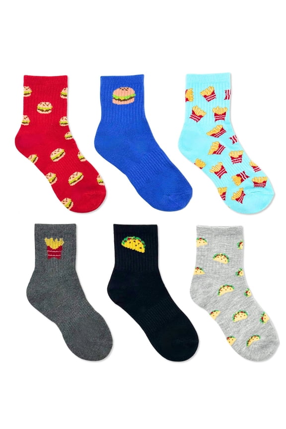 Boys Snack Food Mid-Crew Socks, 6-Pack, Sizes S-L