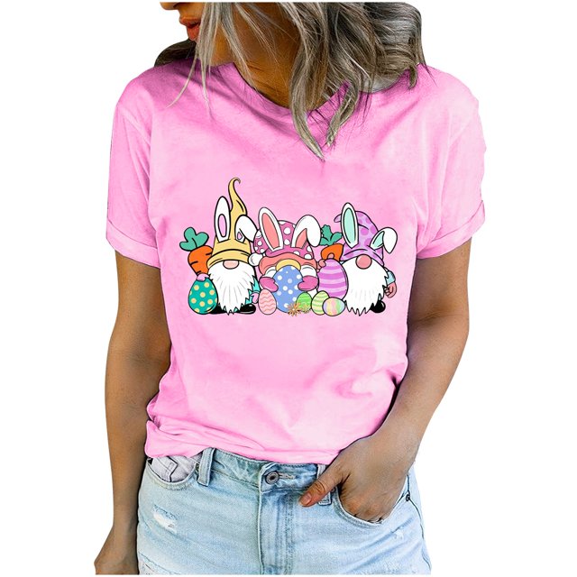 Bowake Easter T-Shirts pour Femmes Manches Courtes Col Rond T-Shirts Easter Joyeux T-Shirts Graphiques Mignons Hauts d'Été Décontractés