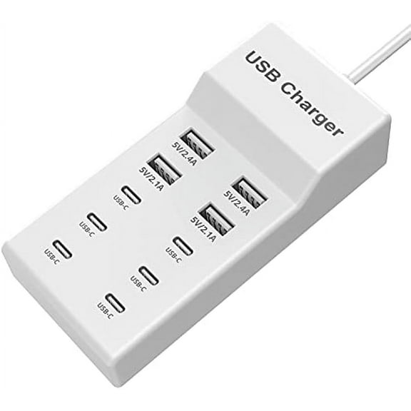 USB C Charger,10 Ports USB Charger Station with 6 Ports USB-C Charger, Desktop 50W Multi Port USB Charger Compatible with iPhone 14/13/12/11/Samsung S23/S22/S21/Tablet/Watch/Headphones