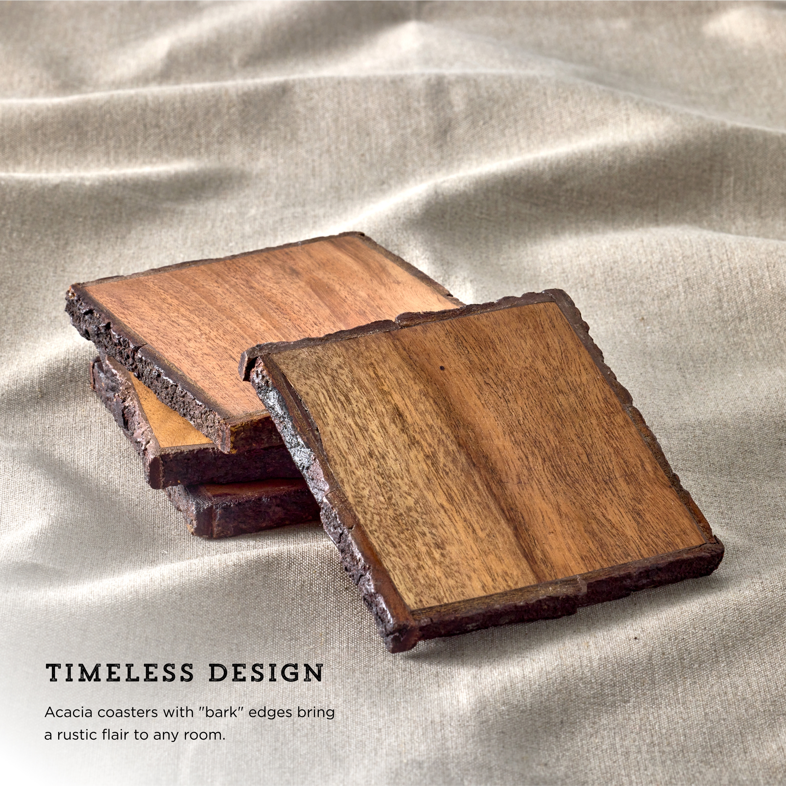 Kamenstein 4 Piece Square Acacia Bark Coaster Set