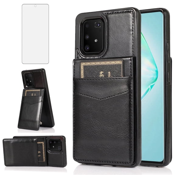 Asuwish Screen Protector Included PU Leather Soft Shell Wallet Cell Phone Case with Screen Protector for Samsung Galaxy A91, Black