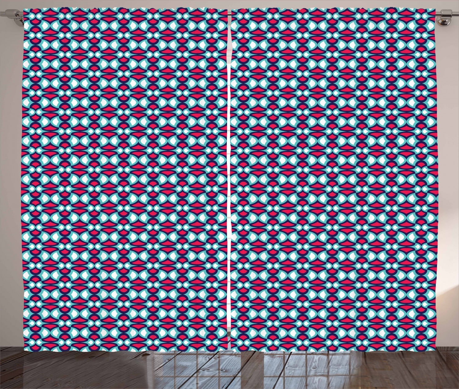 Abstract Curtains 2 Panels Set, Retro Style Pattern with Curves Hipster ...
