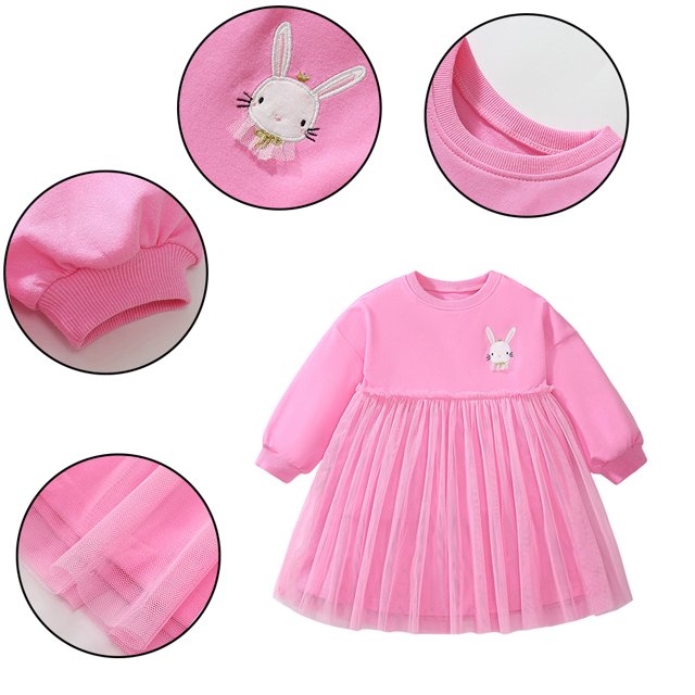 LYMAYTER Robe Décontractée pour Filles Petites Filles Robes de Princesse Roses Adorables pour Tout-Petits Printemps Automne Robe Douce 2-7 Ans