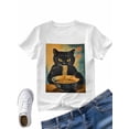 thumbnail image 4 of Women's T-Shirt Vintage Japanese Cat Funny Black Cat Eat Ramen Short Sleeve Casual Tee Classic Crew Neck T Shirt for Women White, XS, 4 of 7