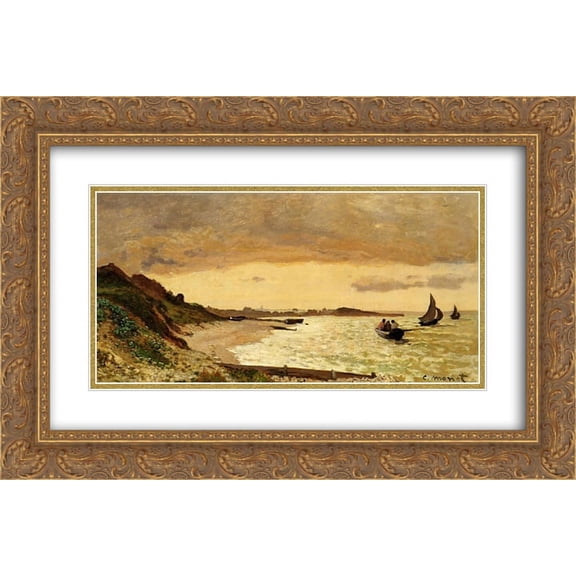 Claude Monet 2x Matted 24x16 Gold Ornate Framed Art Print 'The Coast at Sainte-Adresse'