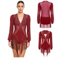 thumbnail image 4 of Aislor Women Latin Tango Fringe Dance Dress Singer Performance Stage Ballroom Rumba Chacha Skirt Burgundy M, 4 of 7