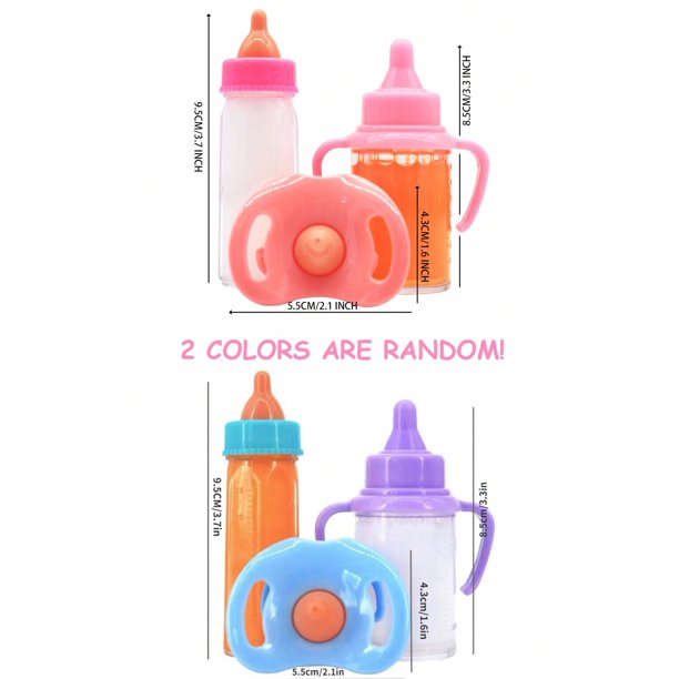 Newborn Baby Magic Bottle Set, Small And Medium Sizes Available, Including 1 Milk Bottle, 1 Juice Bottle, 1 Toy Pacifier, Doll Accessories, With Disap