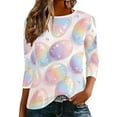 thumbnail image 3 of UVEASISHA Funny Easter Shirts for Women Cute Bunny Graphic Tee Crew Neck 3/4 Sleeve Casual Top Soft Loose Fit Sleepwear Blouses Beige M, 3 of 9