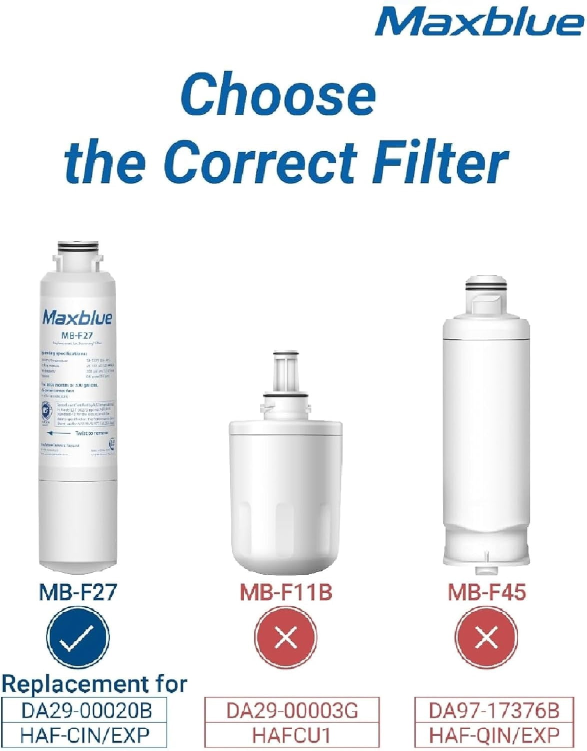 Maxblue F27 Refrigerator Water Filter Replacement for Samsung® DA29-00020B,HAF-CIN/EXP, HAF-CIN, RF28HMEDBSR/AA, RF28K9380SR, RF263BEAESR/AA, RF28JBEDBSG, RF4287HARS, DA97-08006A, 3 PACK