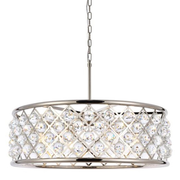 1214 Madison Collection Pendant Lamp D:32in H:10.5in Lt:8 Polished Nickel Finish Royal Cut Crystal (Clear)