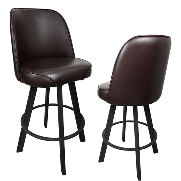 JERFIT Modern Brown Swivel Bar Stool Set of 2, Commercial Grade PU Leather Bucket Seat Stools with Metal Frame and Footrest for Kitchen Island, Restaurant
