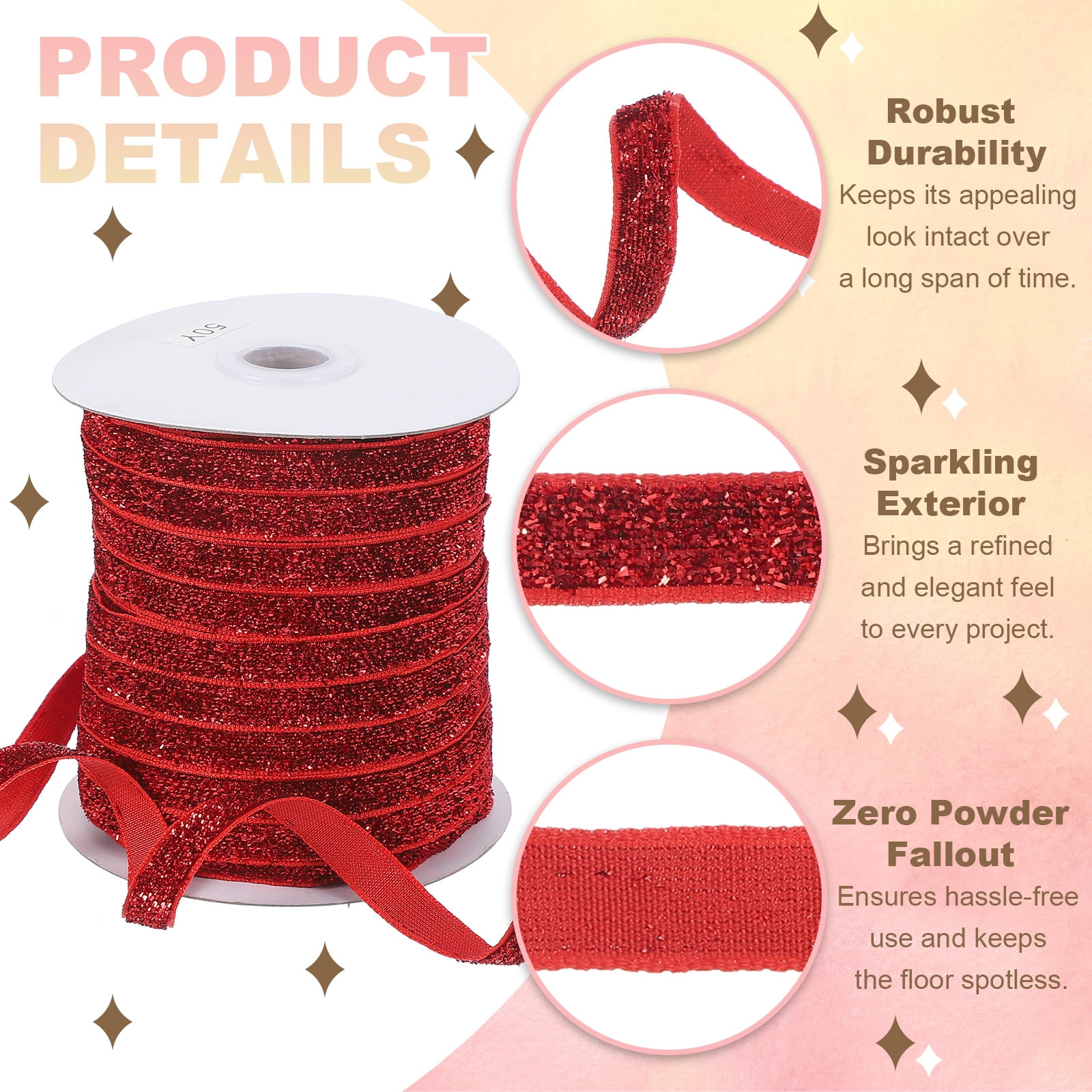 Uxcell Glitter Velvet Ribbon, Sparkly Fabric Metallic Ribbons Gift Wrapping Roll for Crafts Hair Bow Wreaths Decoration Red