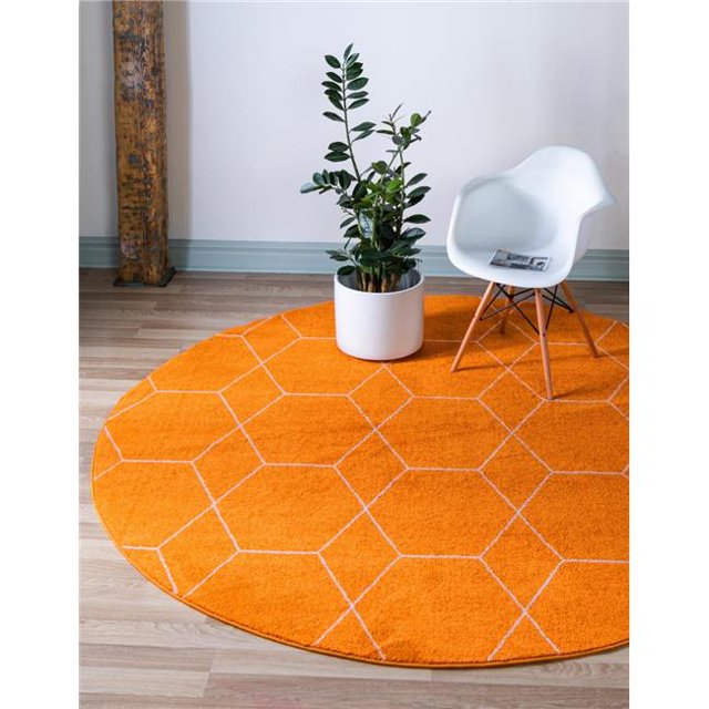 Unique Loom 3146697 8 x 8 ft. Geometric Trellis Frieze Round Rug, Orange