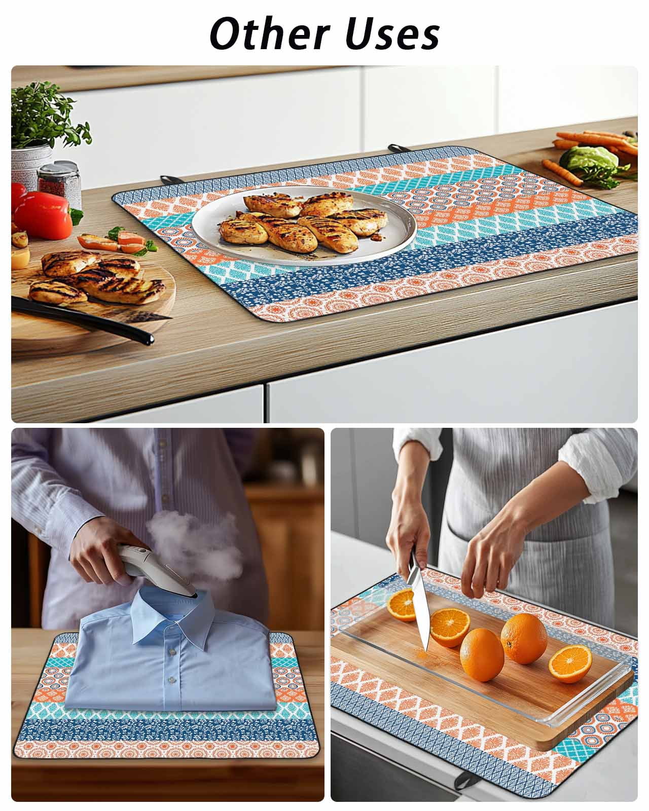 Stove Top Covers for Electric Stove, Teal Orange Striped Glass Stovetop Cover Protector, Boho Modern Geometric Abstract Art Induction Cooktop Protector Oven Mat for Kitchen Countertop 24"x21"