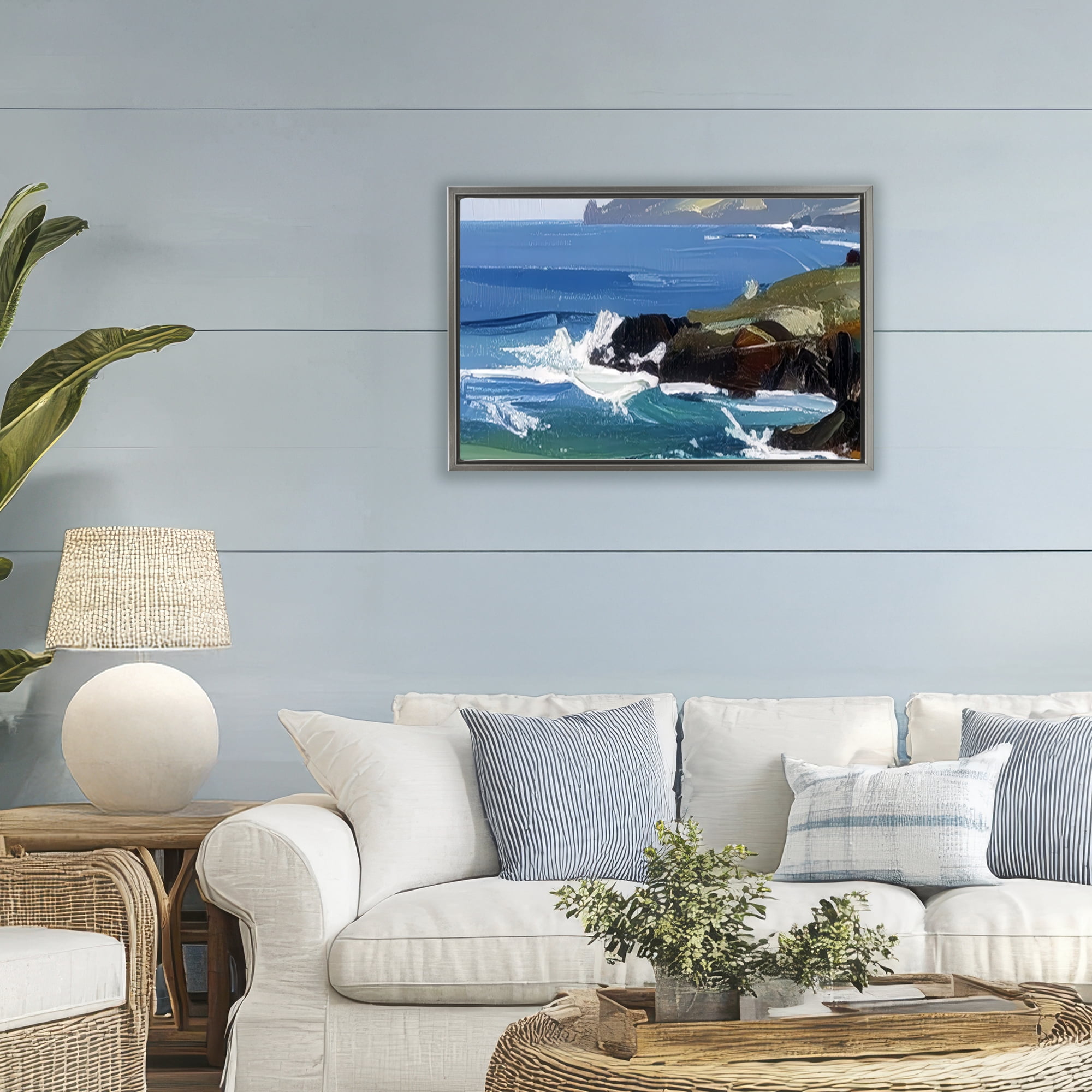 Stupell Industries Sky To Sea Impression Gray Framed Floater Canvas Wall Art, design by Alonza Saunders