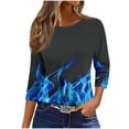 thumbnail image 6 of JTZGDY Floral Tops for Women Dressy Casual Fall Spring 3/4 Length Sleeve Crewneck Graphic Tunic Tees Shirt Loose Oversized Comfy Pullover Blouses Blue#02 M, 6 of 9