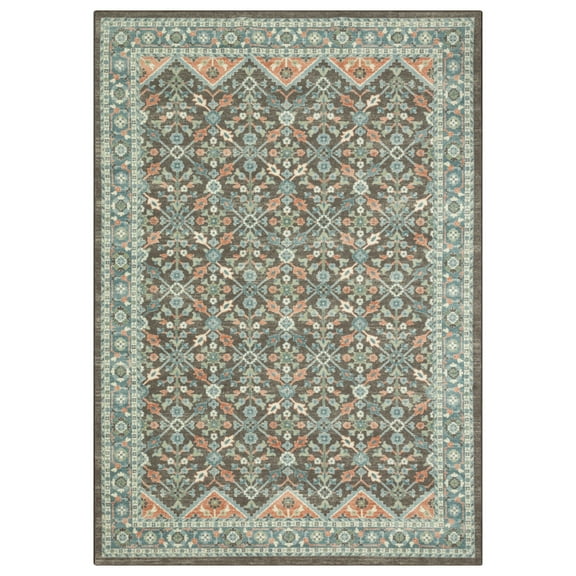 Mainstays Persian Border Medallion Loop Print Gray Aqua Indoor Area Rug, 7' x 10'