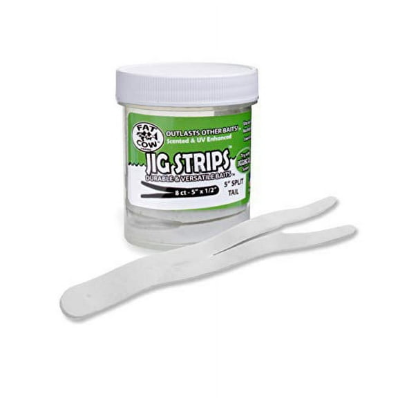 Fat Cow Fishing Jig Strips - Split Tail, 5" X 1/2", Scented, Ghost White