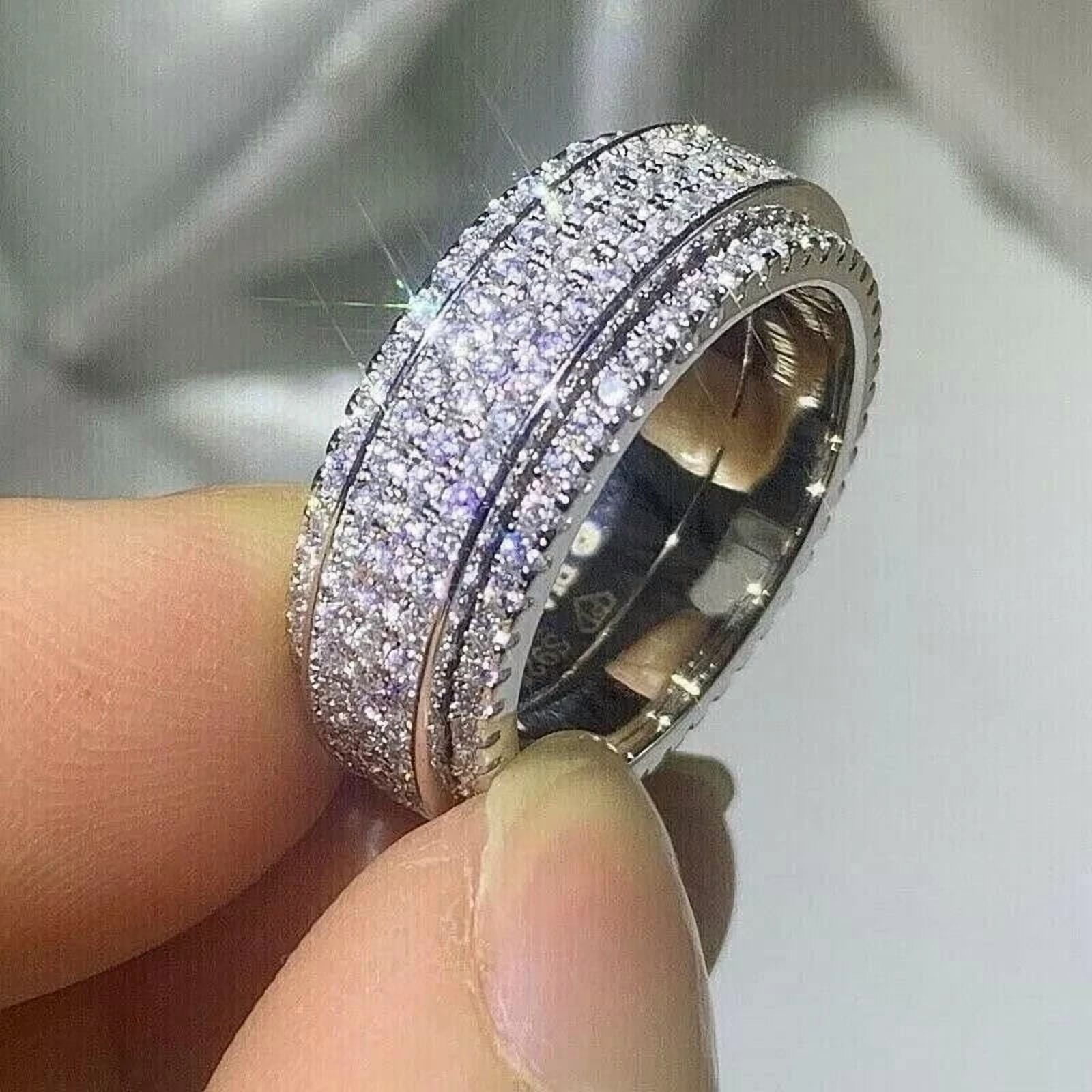 Men's Wedding Band Ring 14K White Gold Plated Silver 3Ct Round Cut Natural Moissanite