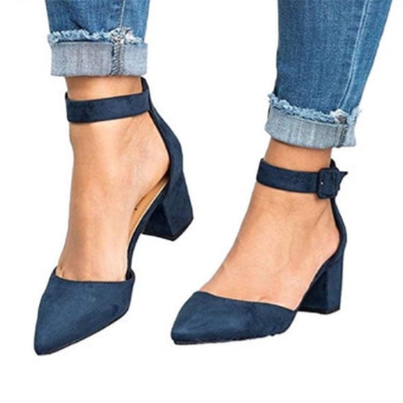 Women's Pointed Toe Pump Ankle Strappy Buckle Chunky Block Heel Dress Shoes Cut Out Low Heel Wedding Party Shoes Shoes for Women Girls