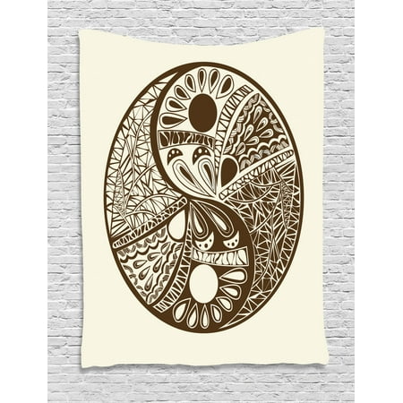 Yin Yang Tapestry Abstract Yin Yang Ornamented With Hand Drawn Triangles And Drop Shapes Wall Hanging For Bedroom Living Room Dorm Decor 40w X 60l