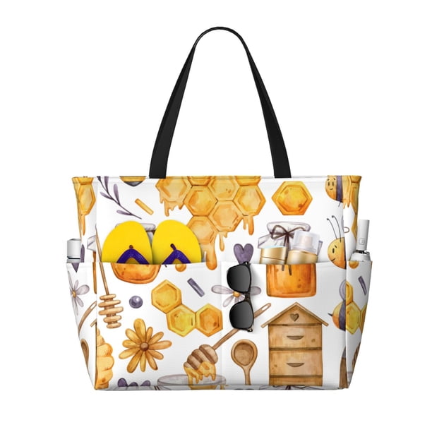 Easygdp Honey Bee Set Bolsa de Viaje de Playa de Gran Capacidad, Bolsa Tote Perfecta para la Playa, Escapadas de Fin de Semana y Viajes
