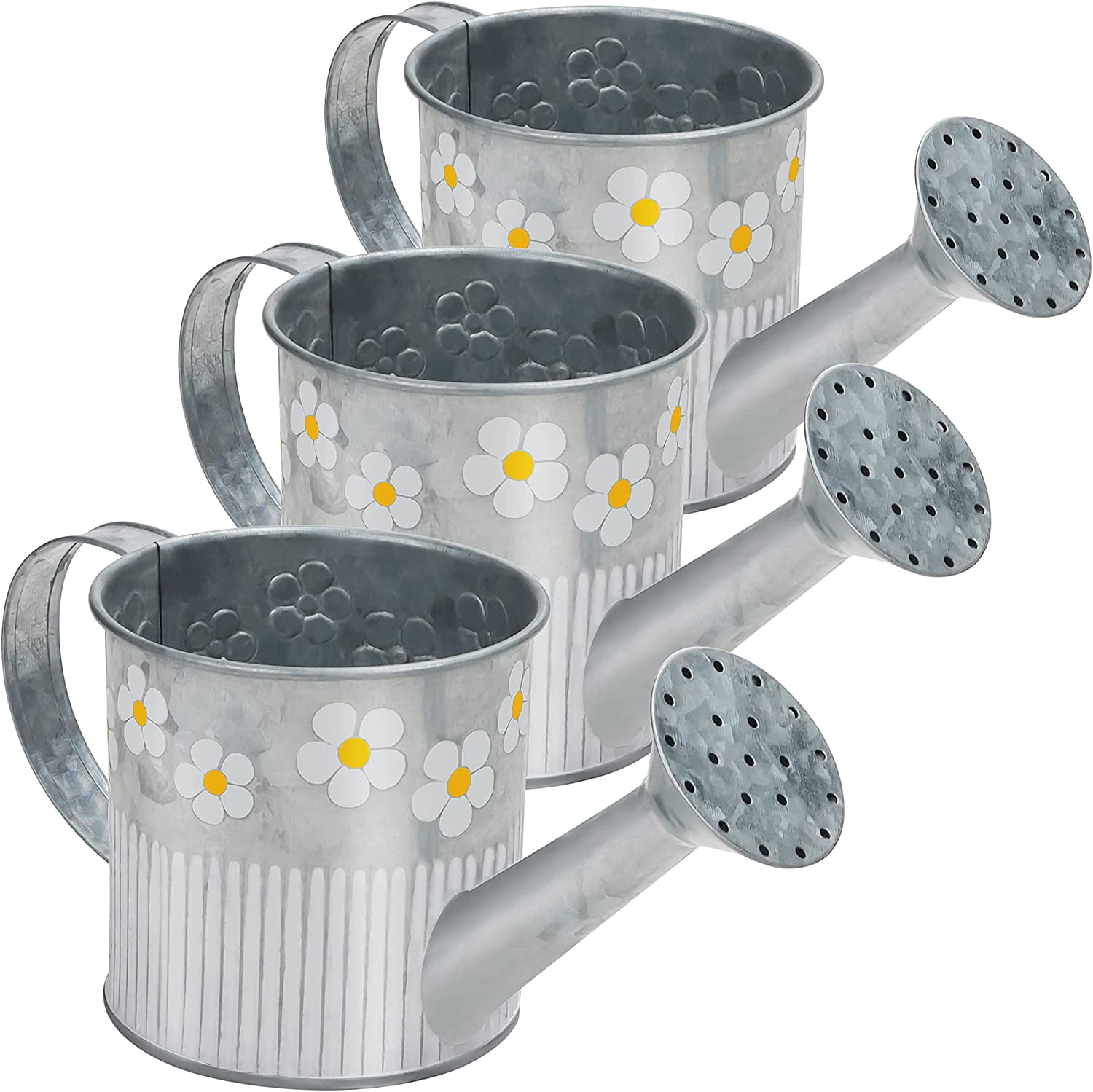 Decorative Silver Metal Watering Can (Set Of 3) - 550Ml Vintage