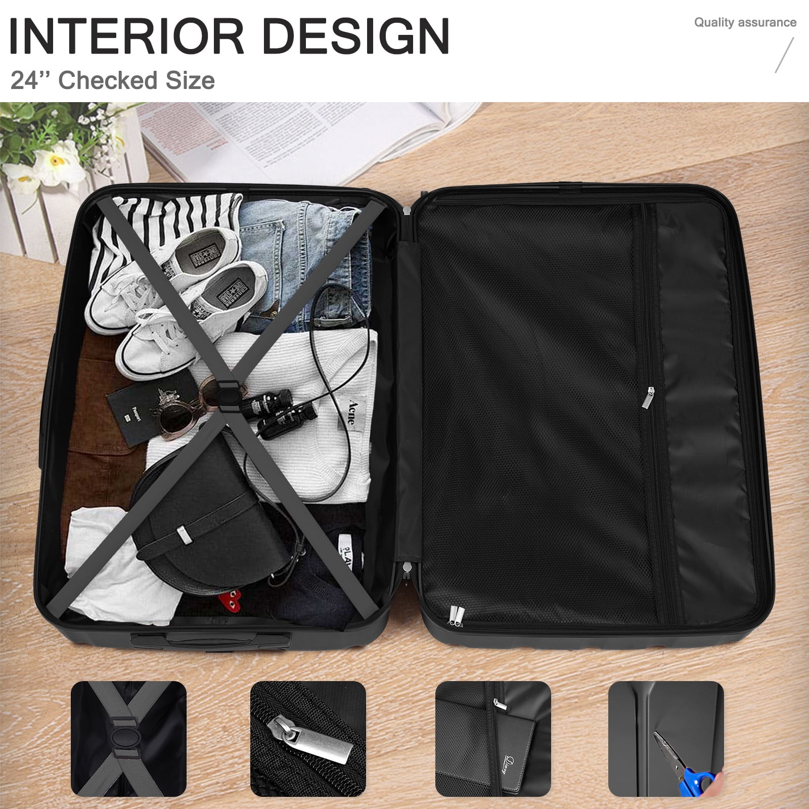 Ktaxon 3-Piece Hardshell Luggage Set Lightweight ABS+PC Carry On Suitcase with TSA Lock, 360° Spinner Wheels Black