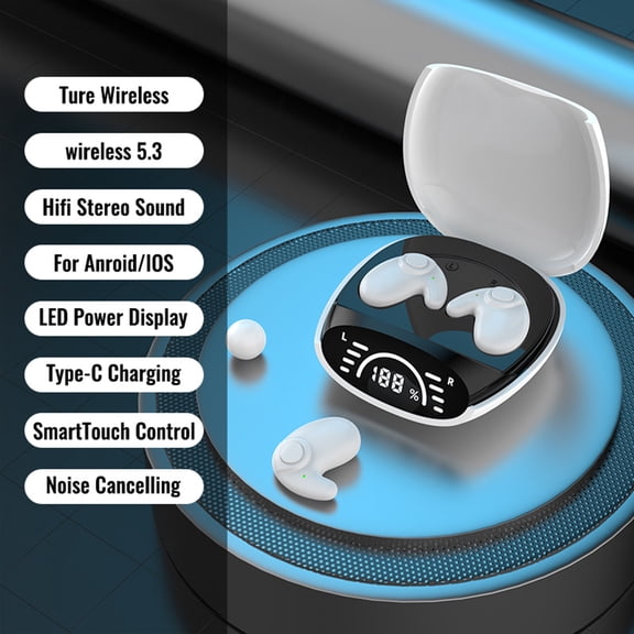 Bluetooth 5.3 Sleep Invisible Earbuds Tiny Mini Headphones Noise Cancelling TWS Wireless Headsets Sports Stereo Music Earphone