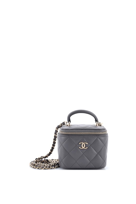 Pre-Owned Classic Top Handle Vanity Case with Chain Quilted Lambskin Mini By Rebag