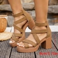 thumbnail image 3 of Rokment Women's Platform Chunky Block High Heels Dressy Sandals 2026 Trendy Casual Leather Square Toe Ankle Strap Heeled Strappy Summer Shoes with Back Zipper Brown Size 6.5, 3 of 5