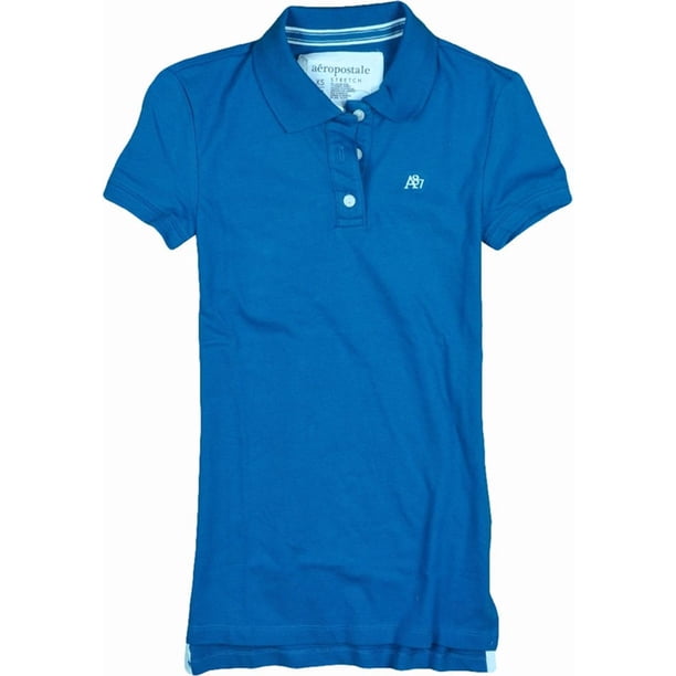 Aeropostale Womens Uniform A87 Polo de 3 botones, azul, grande