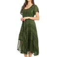 thumbnail image 3 of Sakkas Mila Long Corset Embroidered Cap Sleeve Dress With Adjustable Waist - Green - S/M, 3 of 5