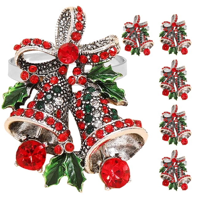 CIMAXIC christmas 6pcs Christmas Napkin Rings Bell Napkin Rings Xmas Dining Table Setting Decoration,2.36"X1.77"X1.77"