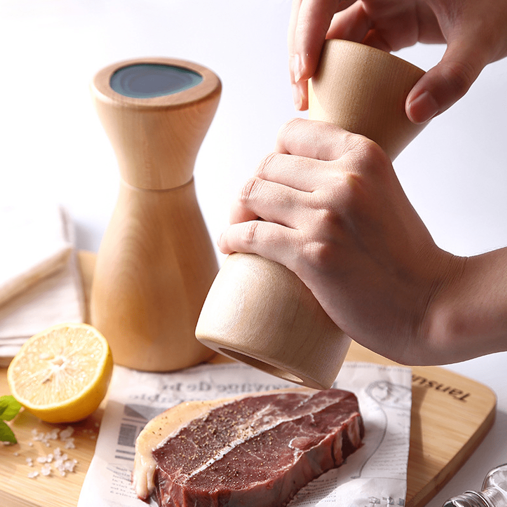 Wooden Manual Spice Mill for Freshly Ground Peppercorns Ceramic Core Kitchen Pepper Grinder