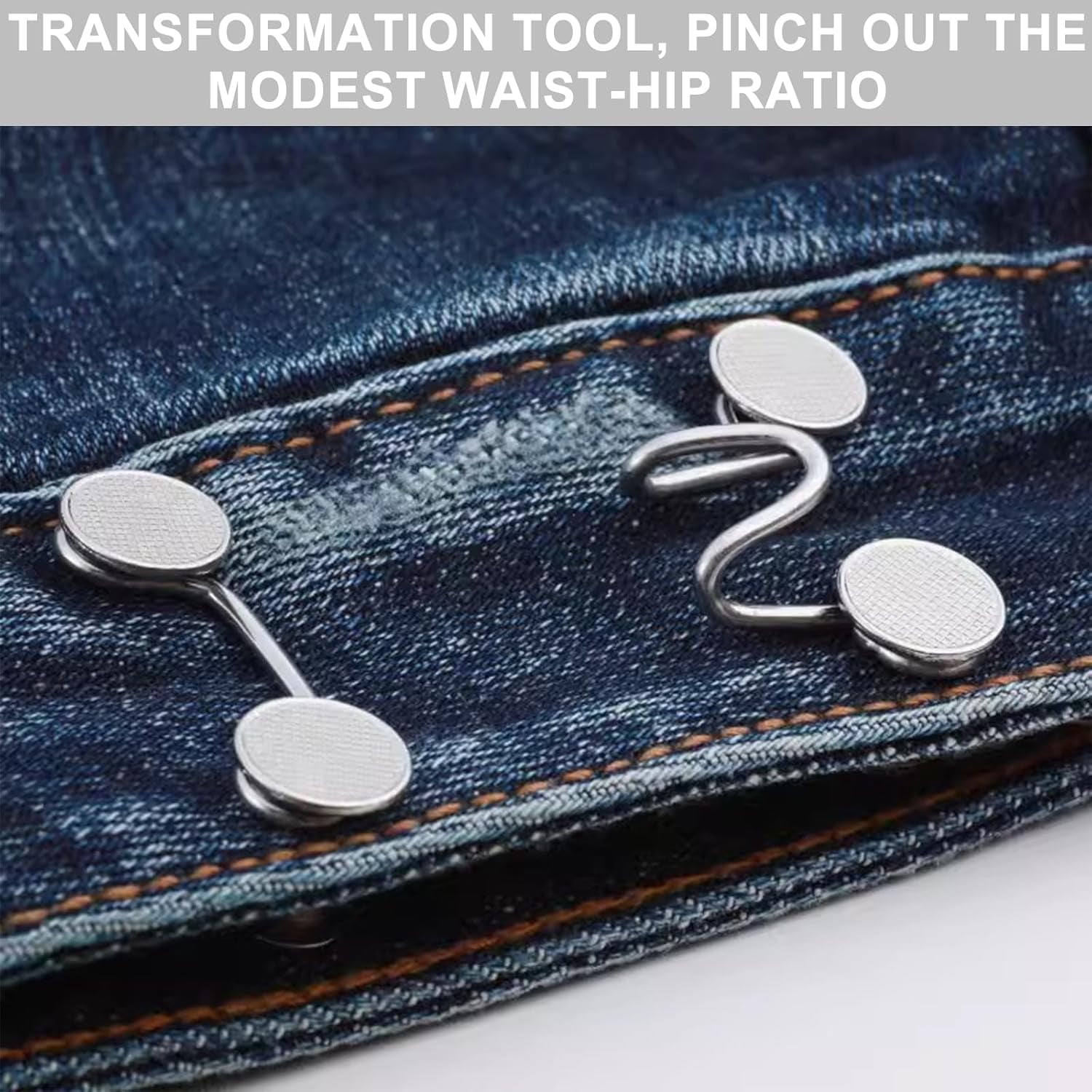 5 Sets Adjustable Silver Waistband Tightener Buttons – Reusable Round Jean Tightening Clips For Loose Pants – No Sewing Required, Easy-to-Use Waist Tightener Clips For Jeans & Trousers