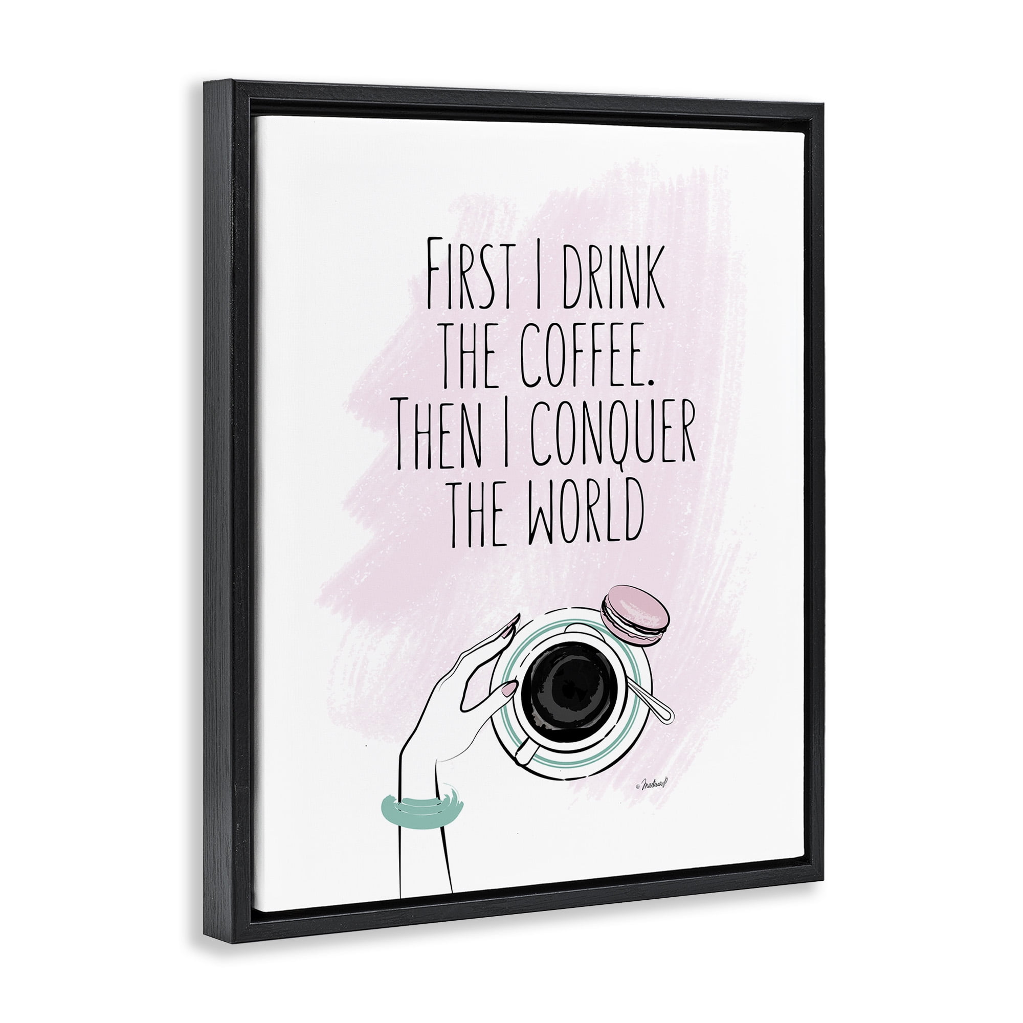 Stupell Industries Glam Coffee Then Conquer Food & Beverage Painting Black Floater Framed Canvas Art Print Wall Art, 25 x 31