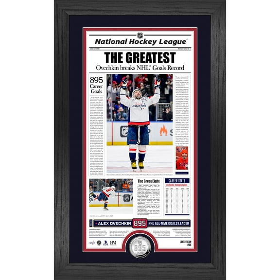 Highland Mint Alexander Ovechkin Washington Capitals NHL All-Time Leading Goal Scorer 12" x 20" Front Page News Silver