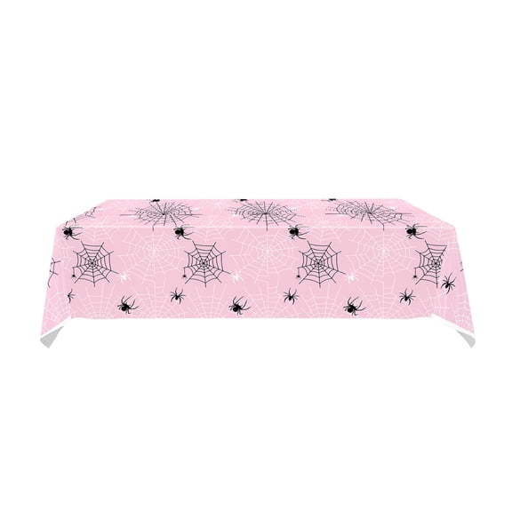2 Pack Soft Web Print Plastic Tablecloth, 43 x 71 in Disposable Halloween Party Cover, Spider Web Pattern, Pink, 2 Count