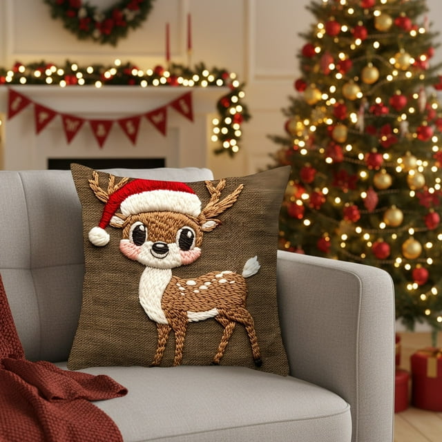 Christmas Pillow Covers 17.7x17.7 Inches Decorative Pillow Cases With Soft Fabric Hidden Zipper For Home Decor