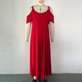 thumbnail image 5 of Fashion Beach Dresses for Womens Plus Size Summer Cold-Shoulder V-Neck Short Sleeve Solid Color Casual Maxi Dress, 5 of 7