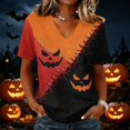 thumbnail image 2 of Trgacdwlo Halloween Pumpkin Shirts Women Novelty Vintage Ghost House Print Fall Short Sleeve Blouses for Women Cat Pumpkin Print Pullover for Women, 2 of 5