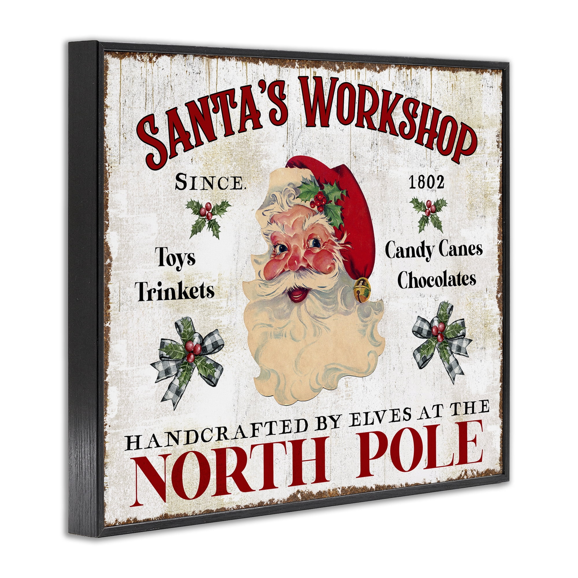 Stupell Industries North Pole Santa's Workshop Holiday Painting Black Framed Art Prints Wall Art, 30 x 24