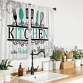 thumbnail image 5 of Teal Turquoise Kitchen Curtains Short Small Funny Quotes Farmhouse Wooden Plank Wood Knife and Spoon Rod Pocket Black White Bedroom Living Room Treatment Fabric 2 Panels 27.5Wx39H Inch, 5 of 6