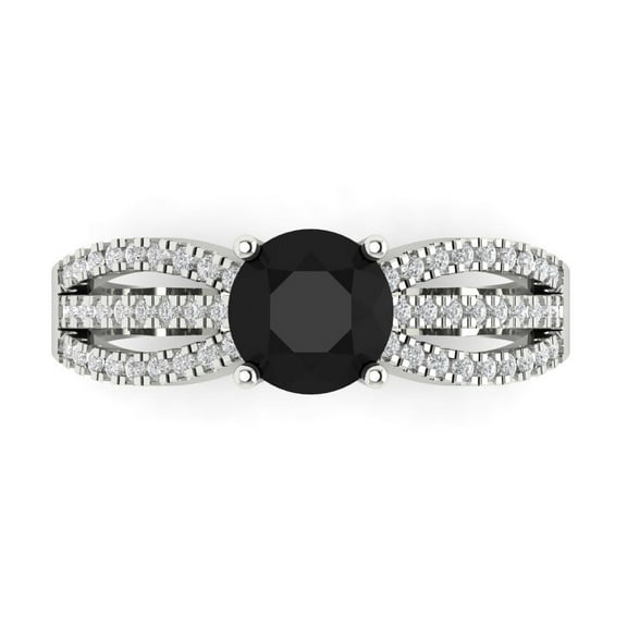 Solitaire with Accents Engagement Ring for Women - 1.27ct Natural Onyx in 14K White Gold Promise Ring