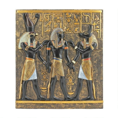 Design Toscano Rameses I Between Horus and Anubis Wall Frieze ? Hand-cast using real crushed stone bonded with high quality designer resin? Each piece is individually hand-painted by our artisans? Exclusive to the Design Toscano brand and perfect for your home or garden? Sawtooth hanger