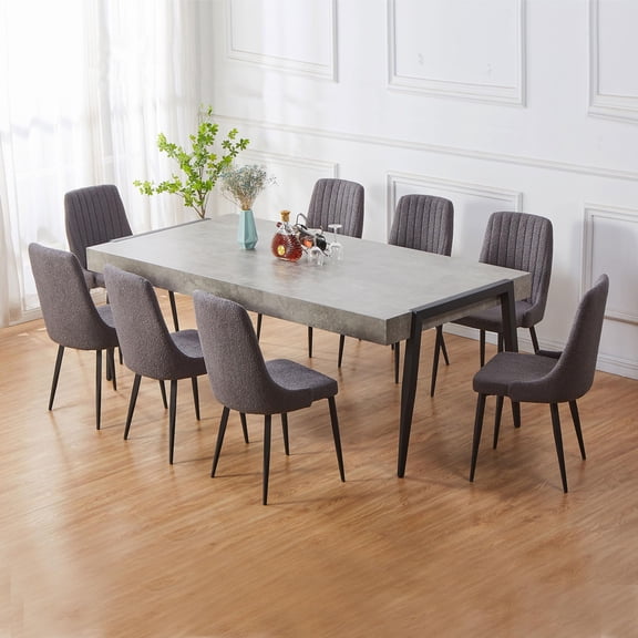 Kings Brand Furniture Camden Marble-Style Loft Dining Table Set for 8 - 1 Dining Table with 8 Seat & Back Cushions Dinner Chairs, Black/Gray