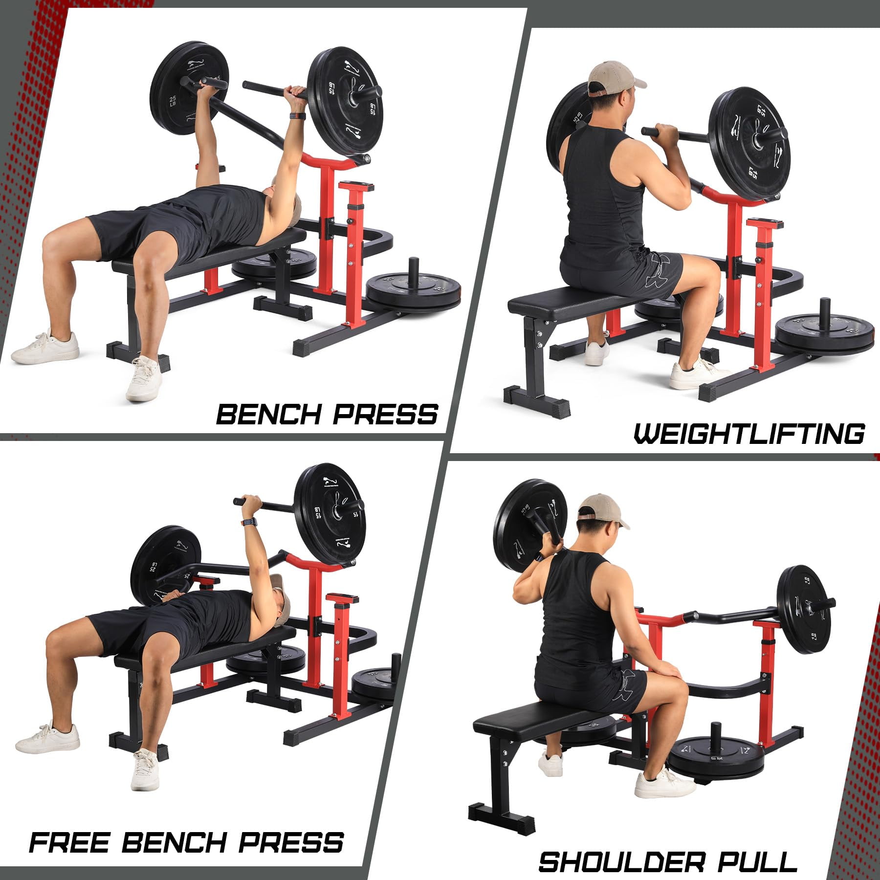 COZONY Chest Press Machine with Adjustable Flat Bench, Independent Converging Arms & Heavy-Duty Steel Home Gym Rack,Red