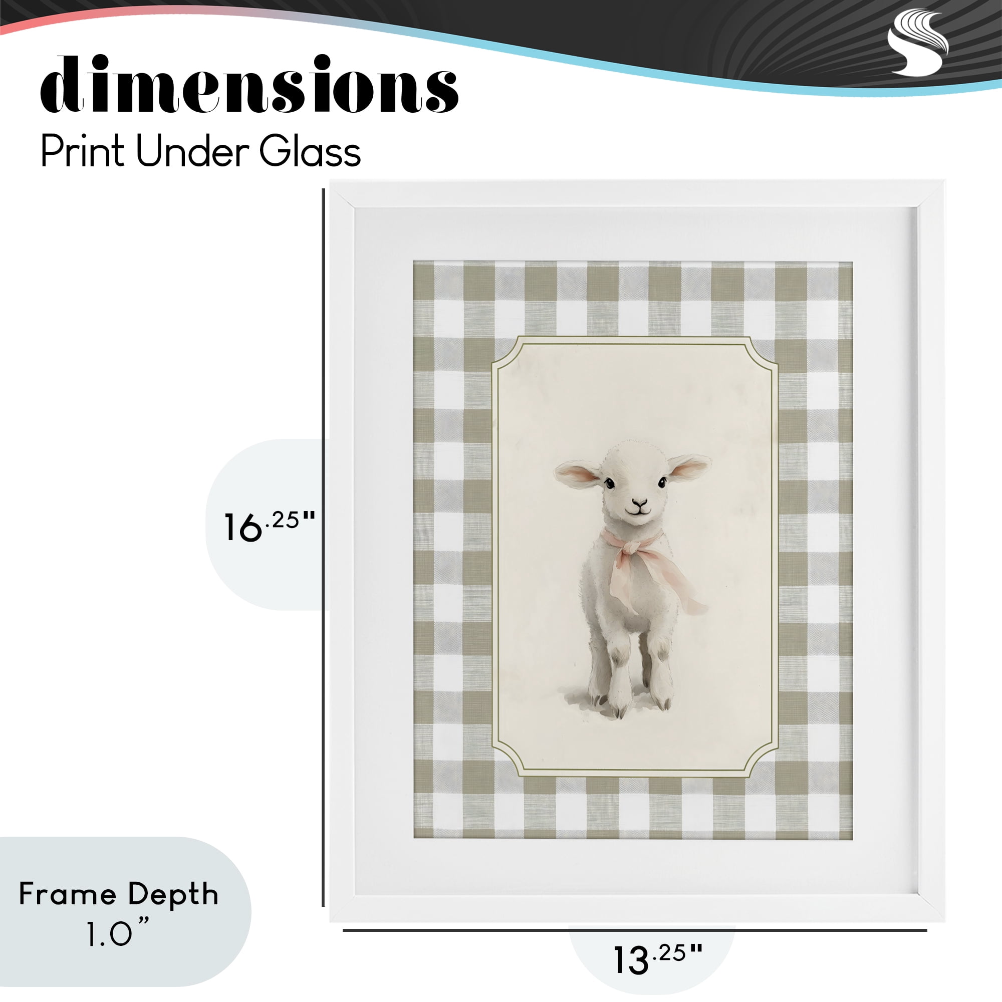 Stupell Industries Gingham Lamb with Pink Ribbon White Framed Print Under Glass, design by Arlington Prints
